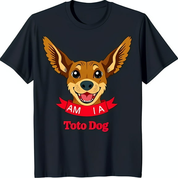 Funny Cartoon Chihuahua Graphic Tee 'AM IA' Red Ribbon & 'Toto Dog' Design on Black T-Shirt