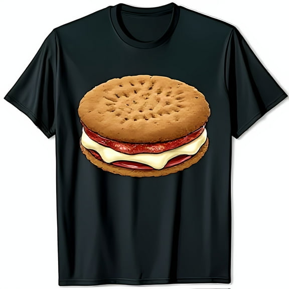 Funny Cartoon Cookie Sandwich Graphic Black T-Shirt for Cookie Lovers