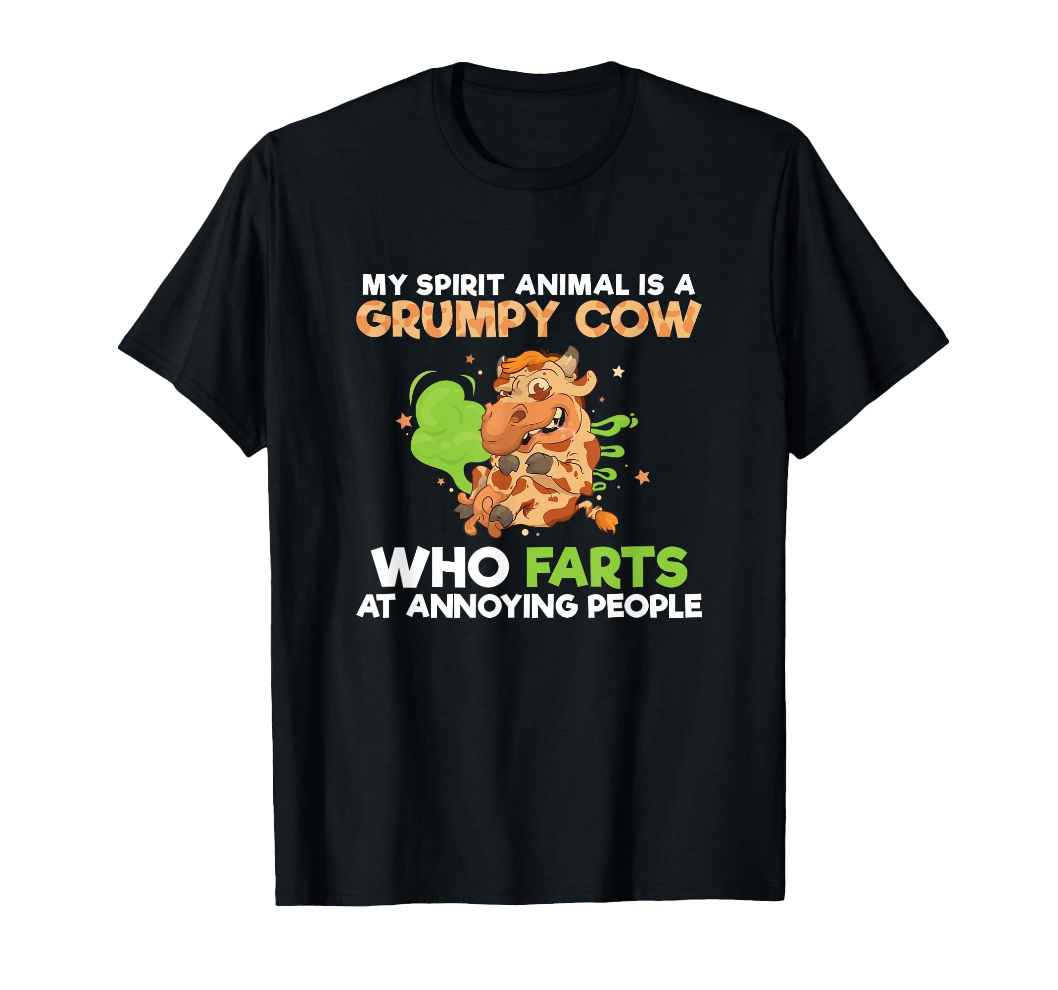Funny Cartoon Cow T-Shirt - My Spirit Animal Is A Grumpy Cow for ...