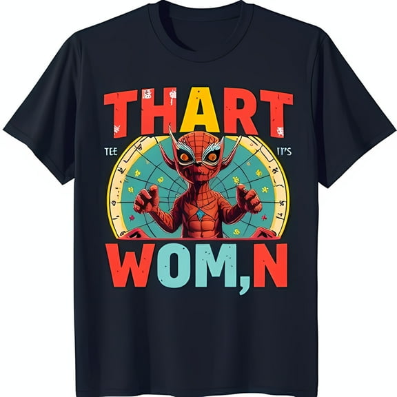 Funny Cartoon Creature T-Shirt 'That Art Wom n' with Dartboard Graphic Blue Tee