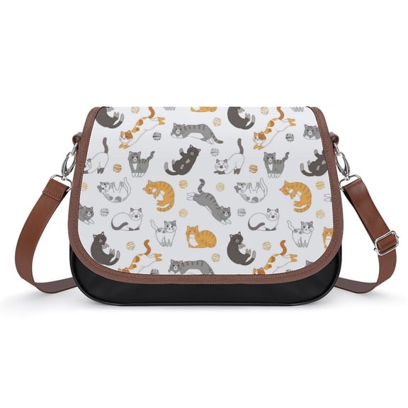 Funny Cartoon Cute Cat Red Orange Gray Vintage Crossbody Bag for Women Medium Leather Hobo Bags Shoulder Bag Classic City Leather Satchels