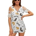 thumbnail image 1 of Funny Cartoon Cute Cat Red Orange Gray Womens Summer V Neck Zipper Top Short Sleeve T Shirt Off Shoulder Top Casual Classy Loose Shirts, 1 of 7