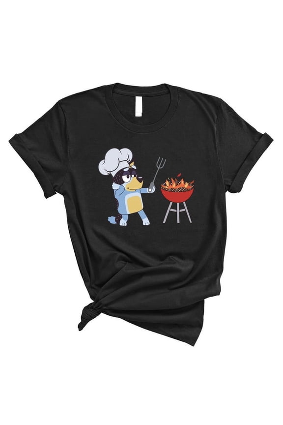 Funny Cartoon Dad BBQ T-Shirt – Cute Dog Chef Grilling Tee – Father’s Day Gift(BLACK,Small)