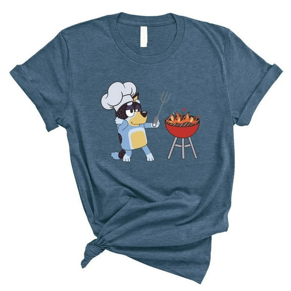 Funny Cartoon Dad BBQ T-Shirt – Cute Dog Chef Grilling Tee – Father’s Day Gift(HEATHER DEAP TEAL,Medium)