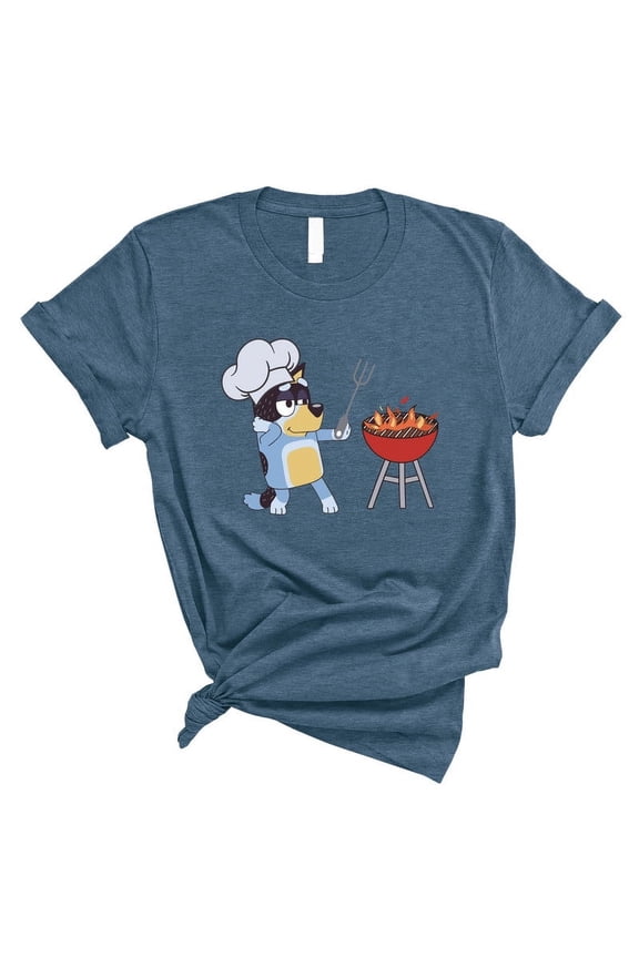 Funny Cartoon Dad BBQ T-Shirt – Cute Dog Chef Grilling Tee – Father’s Day Gift(HEATHER DEAP TEAL,Medium)