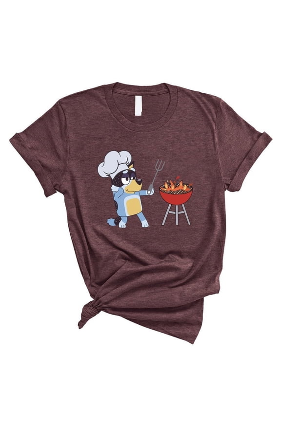 Funny Cartoon Dad BBQ T-Shirt – Cute Dog Chef Grilling Tee – Father’s Day Gift(HEATHER MAROON,Small)