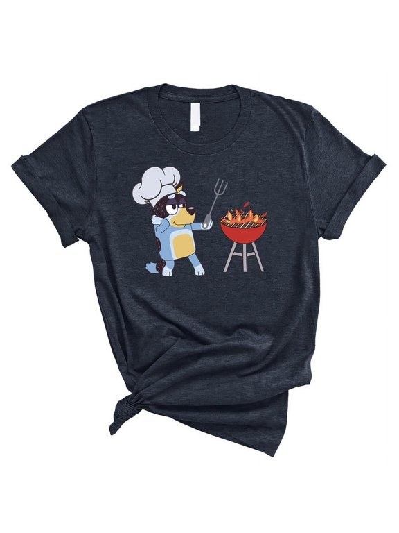 Funny Cartoon Dad BBQ T-Shirt – Cute Dog Chef Grilling Tee – Father’s Day Gift(HEATHER MIDNIGHT NAVY,2XLarge)