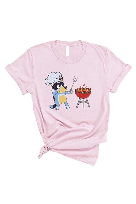 Funny Cartoon Dad BBQ T-Shirt – Cute Dog Chef Grilling Tee – Father’s Day Gift(PINK,2XLarge)