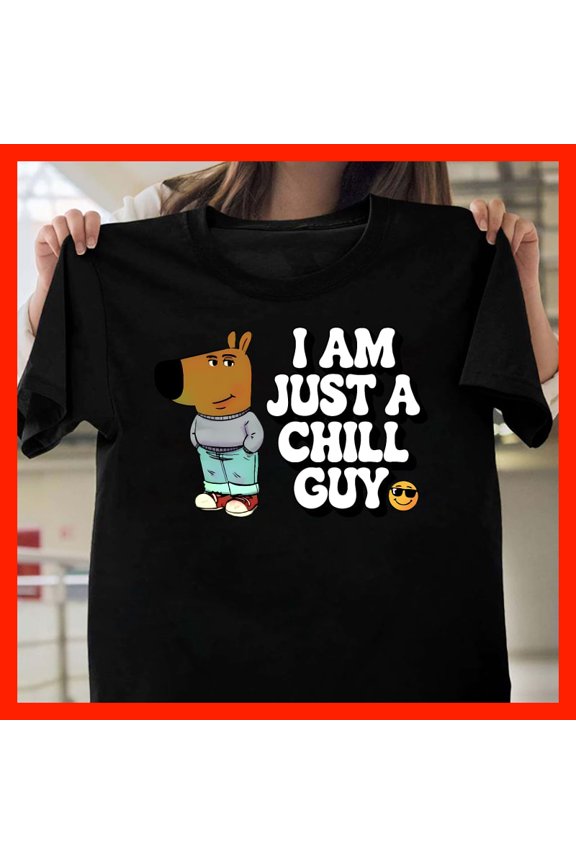 Funny Cartoon Dog 'Chill Guy' T-Shirt - Relaxed Casual Graphic Tee T1314, for men and women, Extended Sizes Up to 5XL