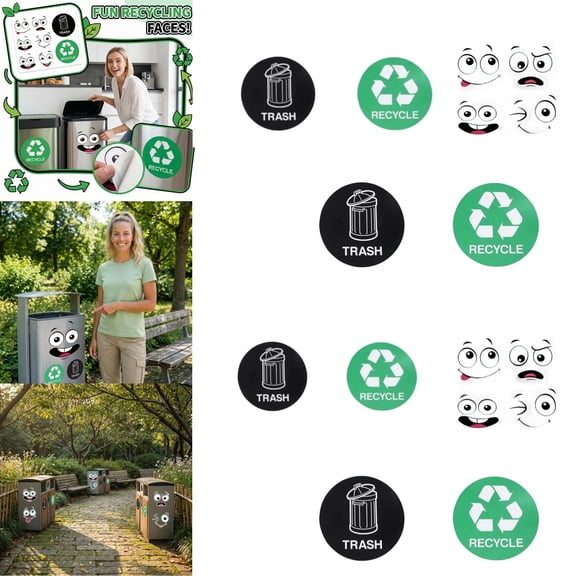 Funny Cartoon Face Stickers for Trash Cans, Vinyl Decals for Toilet, Kitchen Fridge Easy to Apply,A,16PCS