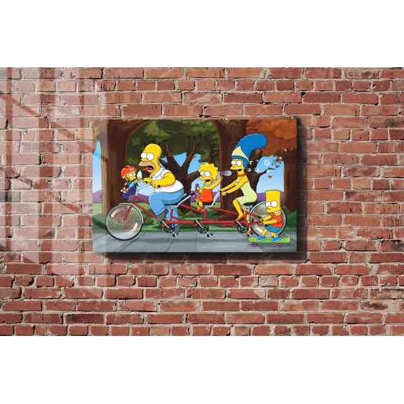 Funny Cartoon Family Bike Ride Poster Simpsons Outdoor Adventure Scene Colorful Wall Art Print 8x12 UNFRAMED
