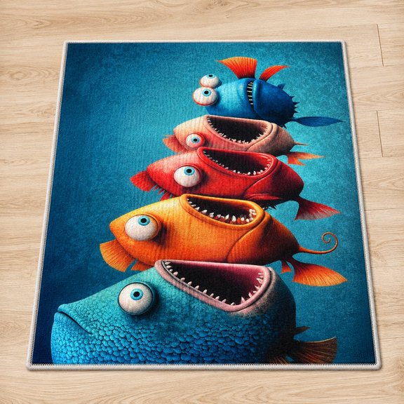 Funny Cartoon Fish Doormat – Whimsical Underwater Design Floor Mat, Non-Slip Backing, 2 Sizes Available