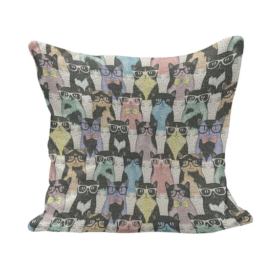 Funny Cartoon Fluffy Throw Pillow Cushion Cover, Theme of Playful Hipster Cats with Glasses Colorful Dotted Designed Print, Decorative Square Accent Pillow Case, 18" x 18", Multicolor, by Ambesonne