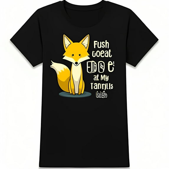 Funny Cartoon Fox T-Shirt with Red Collar & Playful Phrase Black Tee