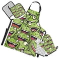 thumbnail image 1 of Funny Cartoon Frogs Face 5 Pcs Kitchen Set Heat Resistant Oven Mitts and Non-Slip Pot Holders with Adjustable Cooking Apron, 1 of 6