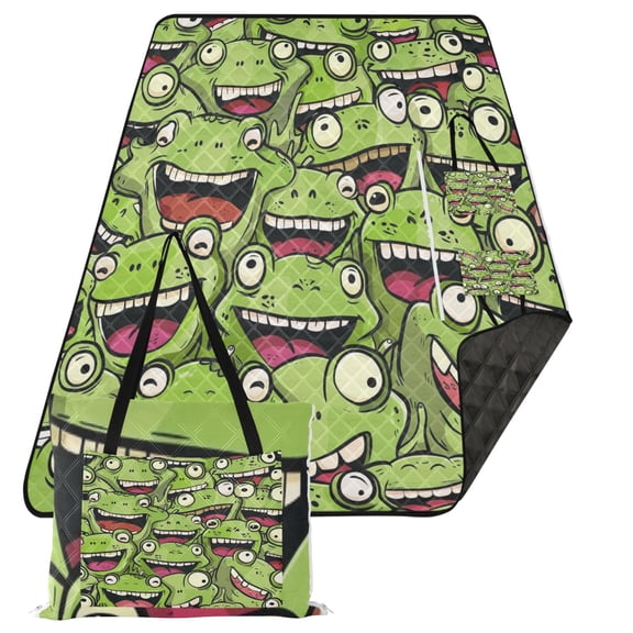 Funny Cartoon Frogs Face Extra Large Picnic Beach Blanket Waterproof Sand Proof Portable Outdoor Mat 80x118