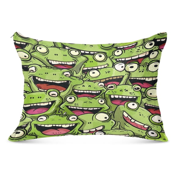 Funny Cartoon Frogs Face Plush Pillow Cases Standard Size Ultra Soft Warm Pillowcases with Zipper 20"x26"