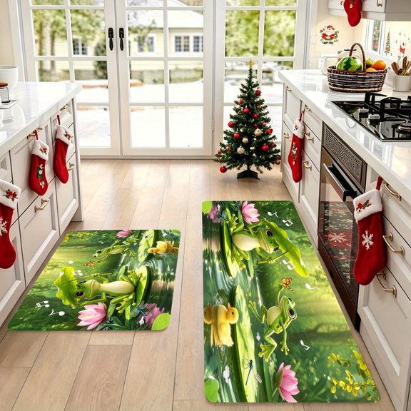 Funny Cartoon Frogs Water Scene Entryway Rug, Front Door Living Room Winter Holiday Party Home Decor, Thanksgiving Christmas Gift