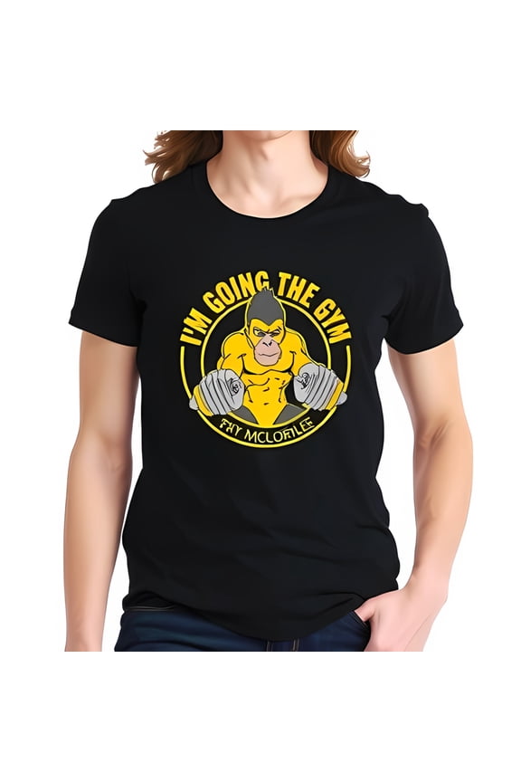 Funny Cartoon Gorilla Lifting Weights Graphic Tee - Motivational 'I'M GOING TO THE GYM' Short Sleeve Cotton T-Shirt for Fitness Enthusiasts