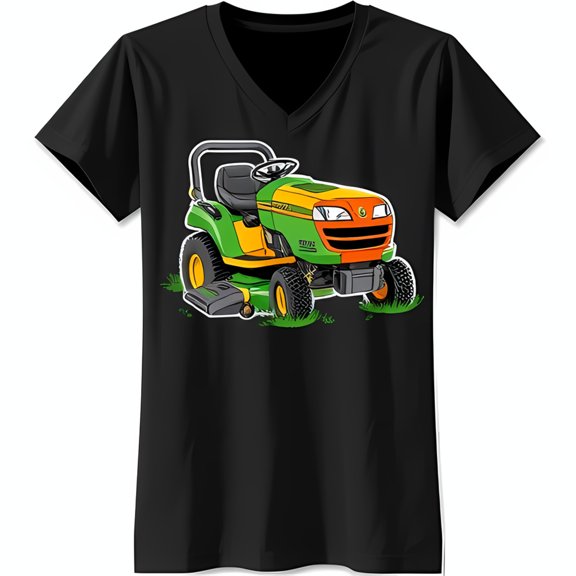 Funny Cartoon Green and Yellow Riding Lawn Mower Graphic Black T-Shirt