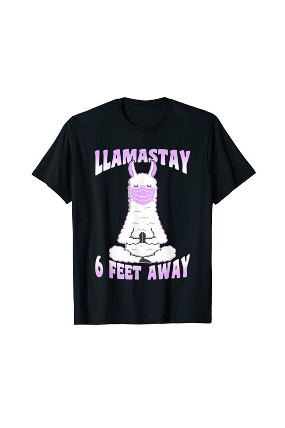 Funny Cartoon Llama Face Mask T-Shirt for Promoting Social Distancing