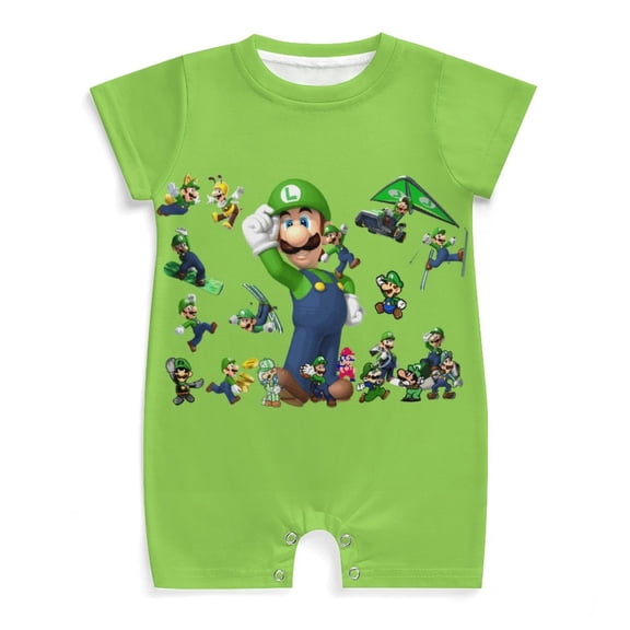 Funny Cartoon Luigi's Mansion Baby One-Piece Rompers Short Sleeve Bodysuits Jumpsuit Newborn Infant Toddler Summer Outfit Kid Clothing Sets