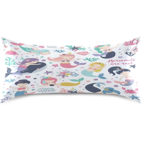 Funny Cartoon Mermaids Satin Pillowcase for Hair and Skin Silk Pillowcase, King Size(20x40 inches) - Slip Cooling Satin Pillow Covers with Envelope Closure(436) Home Decor Gifts