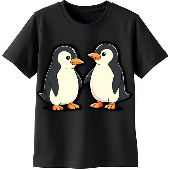 Funny Cartoon Penguin T-Shirt for & Adults Black Tee with Cute Penguin Design