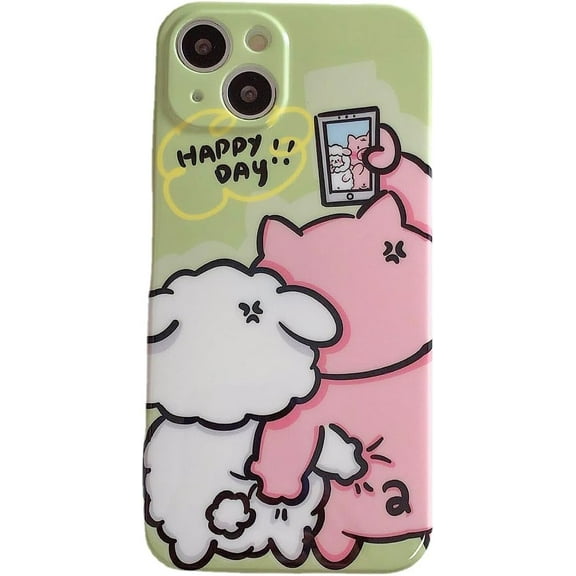 Funny Cartoon Pig Sheep Selfie Soft Phone Case Compatible with iPhone Case (Green,iPhone 15 Pro Max)