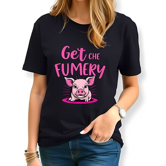 Funny Cartoon Pig T-Shirt with Pink - Get Che Fumery Graphic Design - Casual Cotton Short Sleeve Tee