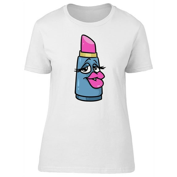 Funny Cartoon Pink Lipstick T-Shirt Women -Image by Shutterstock, Female Small