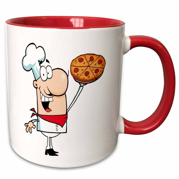 3drose, Funny Cartoon Pizza Pie Chef, 11oz Two-tone Red Mug