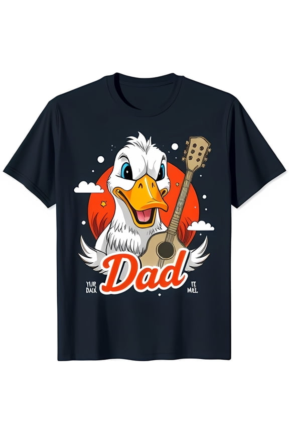 Funny Cartoon Playing T-Shirt for Dads Cool Black Tee