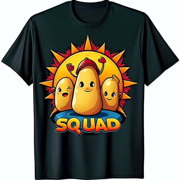 Funny Cartoon Potatoes Graphic T-Shirt Blue Squad Design