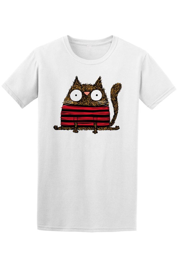 Funny Cartoon Quirky Cat Sketch T-Shirt Men -Image by Shutterstock, Male 4X-Large