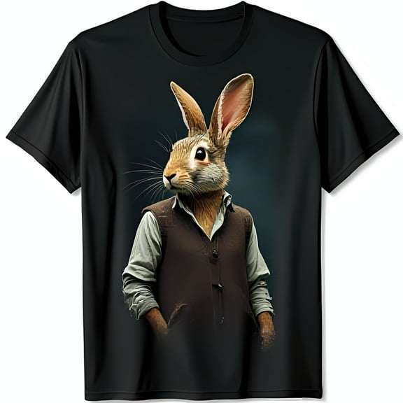 Funny Cartoon Rabbit T-Shirt Black Tee with Stylish Dressed Up Design