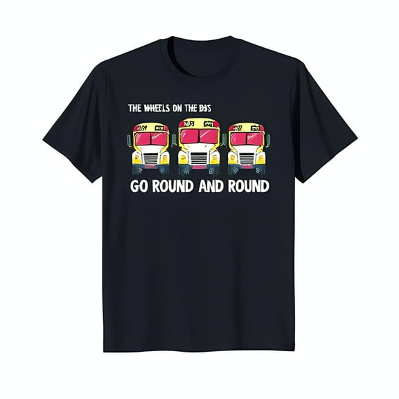 Funny Cartoon School Buses T-Shirt 'The on the Bus' Design on Black