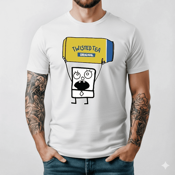 Funny Cartoon Sponge T Shirt Twisted Tea Drinking Humor Graphic GiftV51180,Unisex S- 5XL