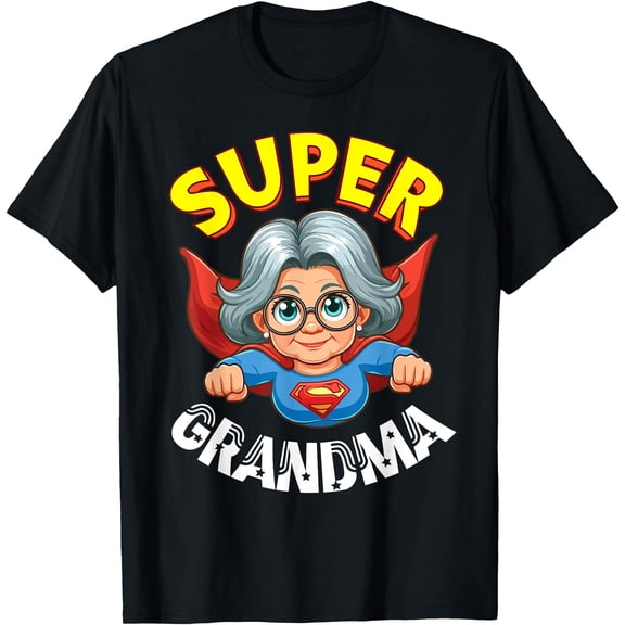 Funny Cartoon Super Grandma Flying Hero T-Shirt for Grandmothers