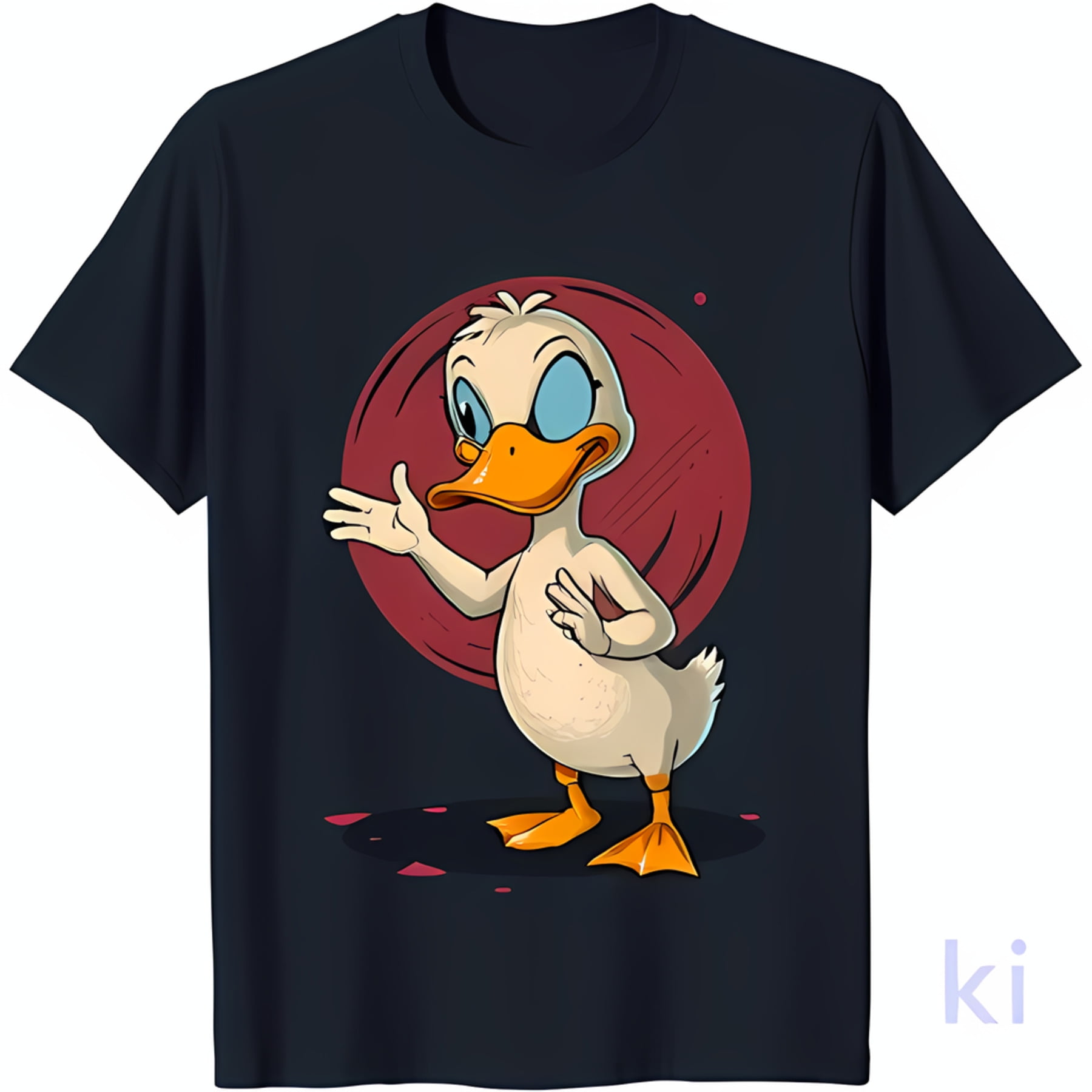 Funny Cartoon TShirt Black Tee with Bright Yellow & Blue Eyes