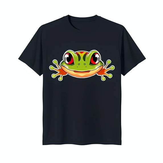 Funny Cartoon T-Shirt Dark Blue with Colorful Stripes & Smiling Face