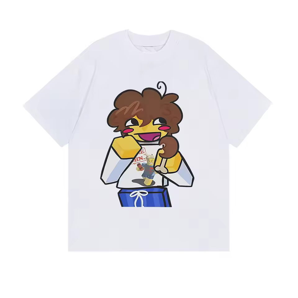 Funny Cartoon T-Shirt – Happy Character Eating Snack