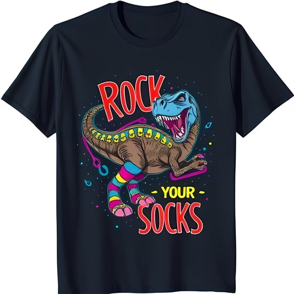 Funny Cartoon T-Shirt 'Rock Your Socks' Graphic Tee for & Adults Vibrant Colors on Black Background