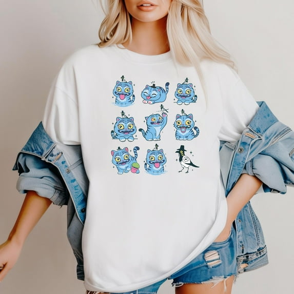 Funny Cartoon Tiger Cat and Bird Faces Graphic T-Shirt - Cute Unisex Comfort Colors Tee for Animal Lovers