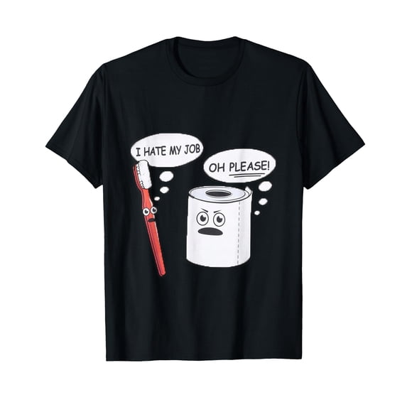 Funny Cartoon Toothbrush and Toilet Paper Graphic T-Shirt for Work Humor