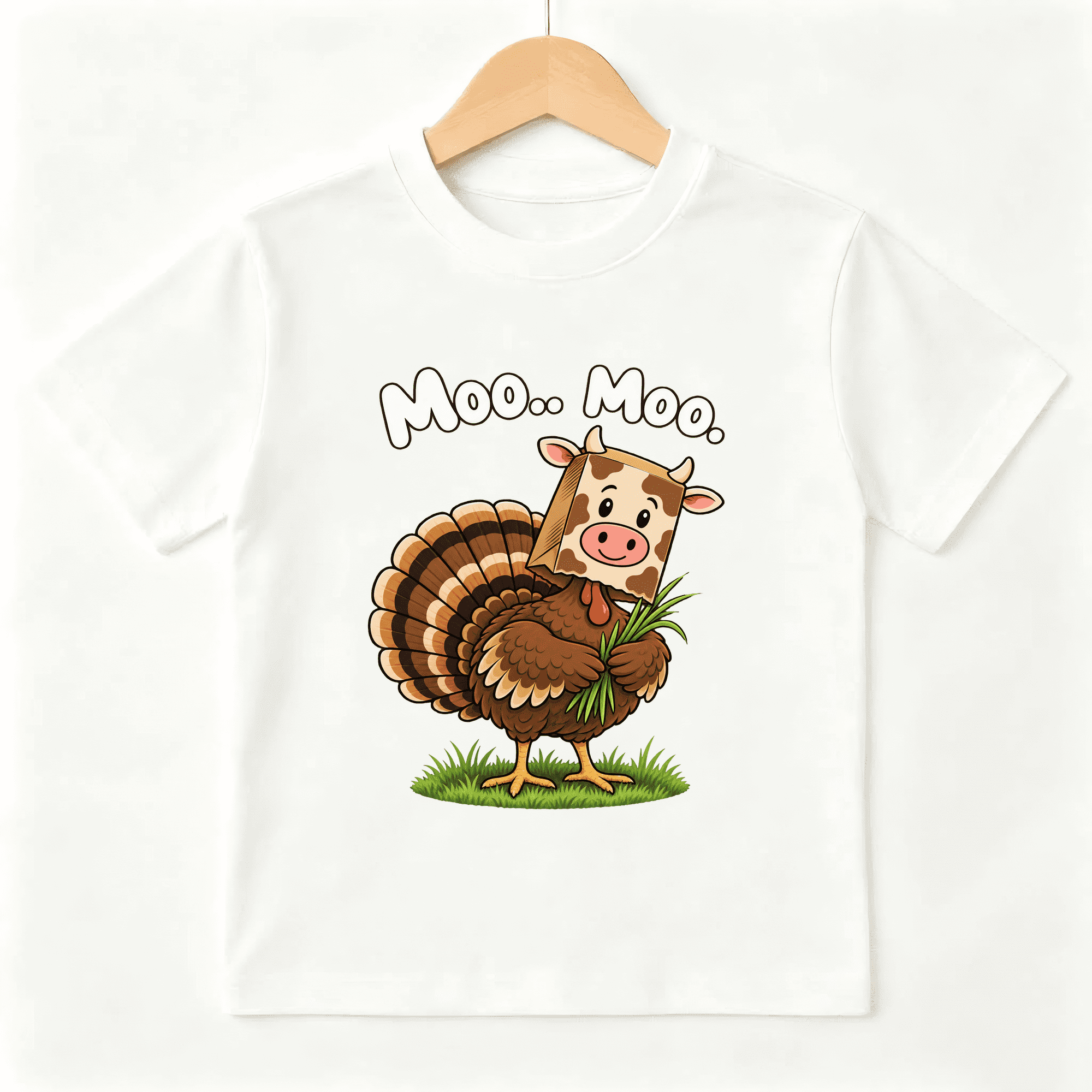 Funny Cartoon Turkey in Cow Mask Moo Moo Kids T-Shirt - Walmart.com