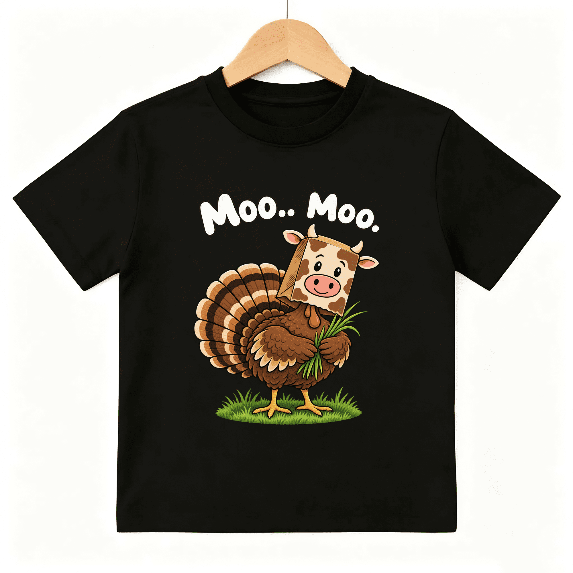 Funny Cartoon Turkey in Cow Mask Moo Moo Kids T-Shirt - Walmart.com