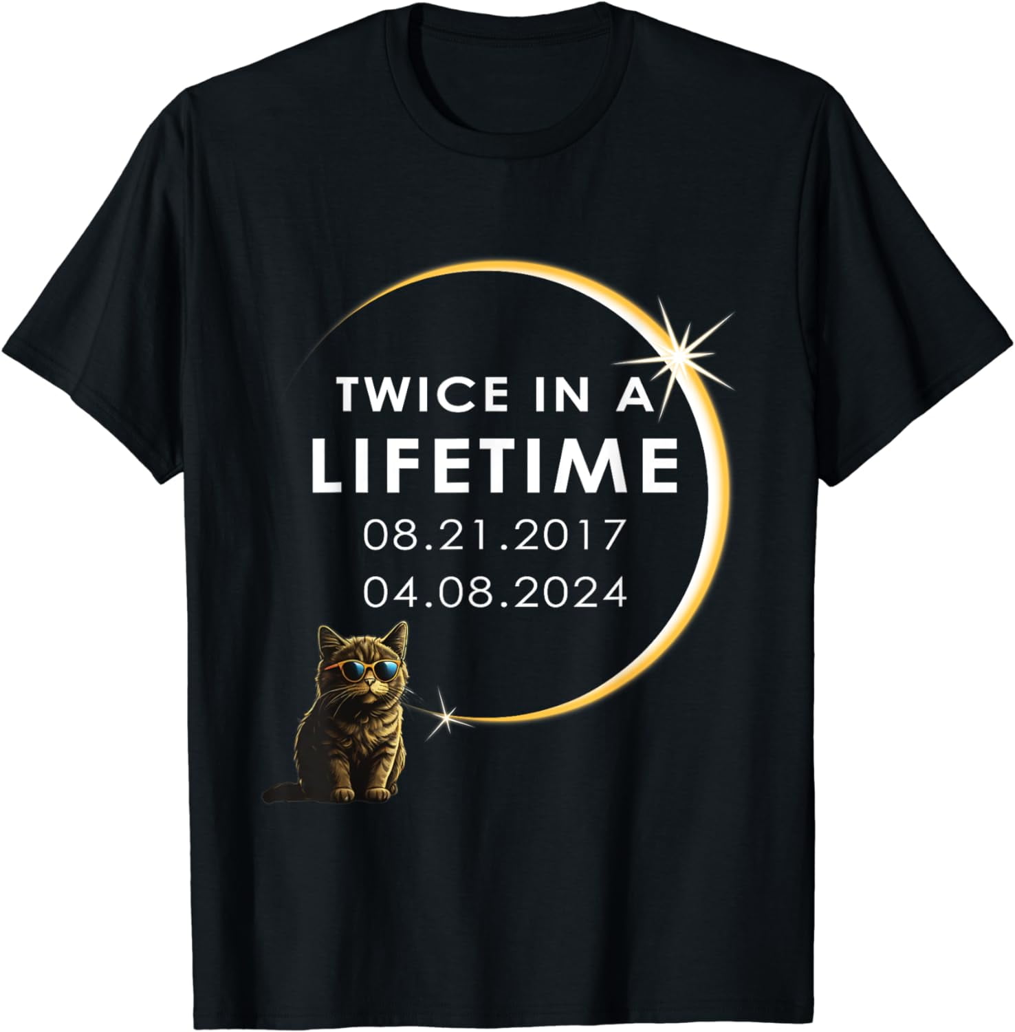 Funny Cat 2024 Total Solar Eclipse Twice In A Lifetime TShirt