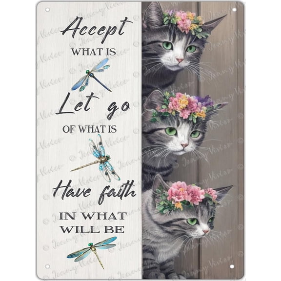 Funny Cat Accept What is Metal Tin Signs for Home Farm Outdoor Bathroom Restaurant Cafes Bars Club Kitchen Garage, Encouraging Sentiment Board, Positive Quote Plaque12x16 inches