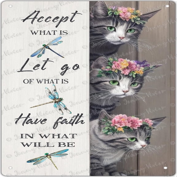 Funny Cat Accept What is Metal Square Tin Signs for Home Farm Outdoor Bathroom Restaurant Cafes Bars Club Kitchen Garage, Encouraging Sentiment Board, Positive Quote 12x12 Inches